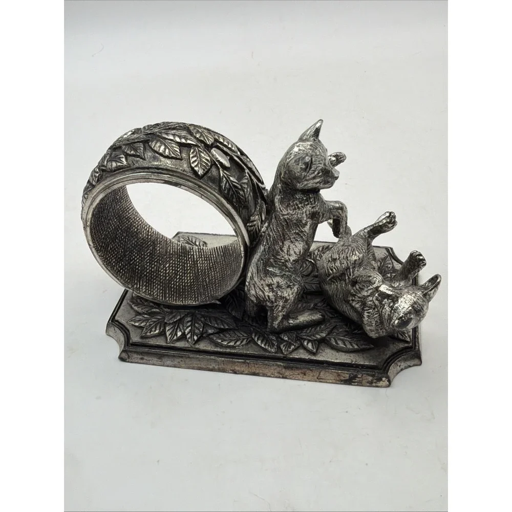 Franklin Mint Animals At Play Napkin Ring Silver Plate Lion Cubs Vintage 1977